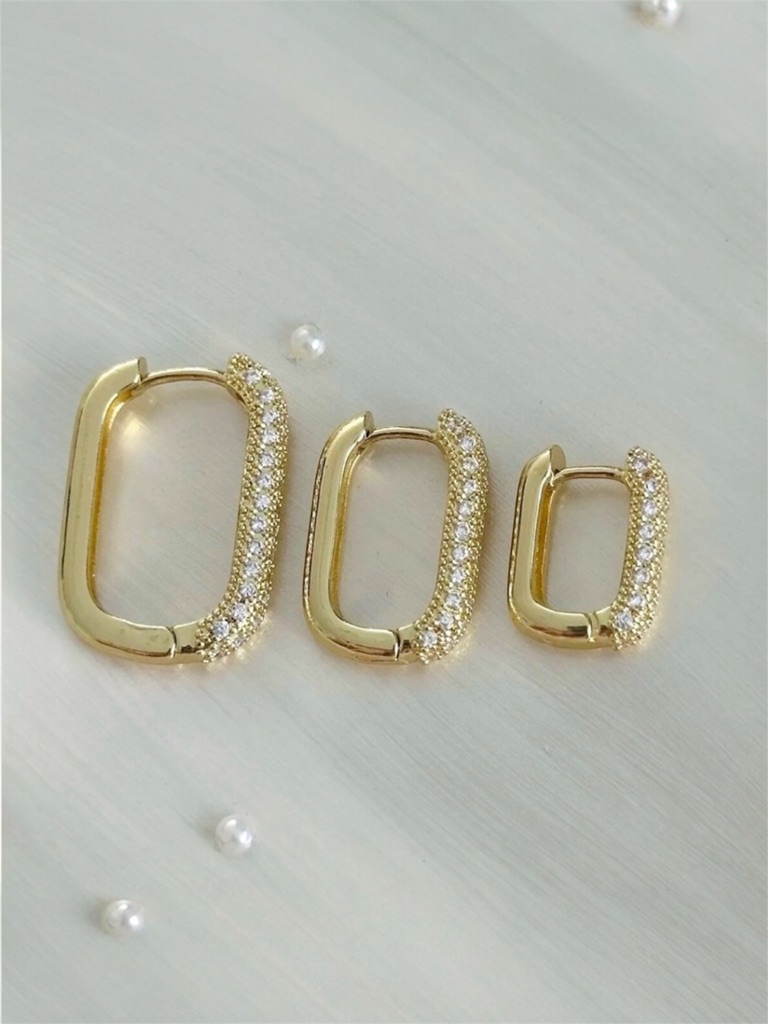 Triple Half Zirconia Earrings | Gold Plated | Rectangular Multi Glory Set